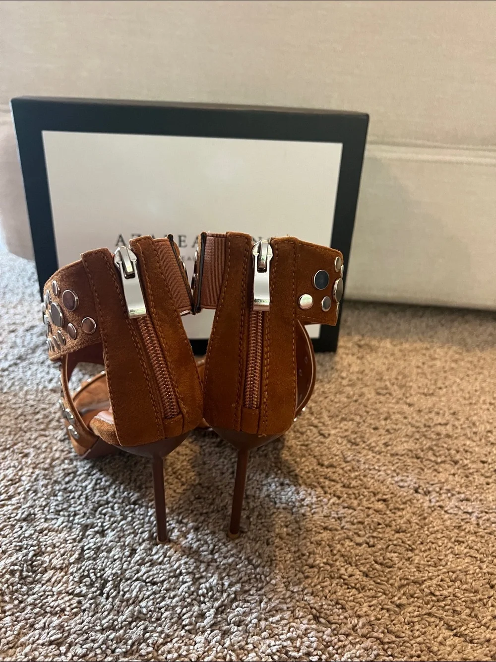 Azalea Wang Women’s Brown Studded Suede Heels - Picture 4 of 7